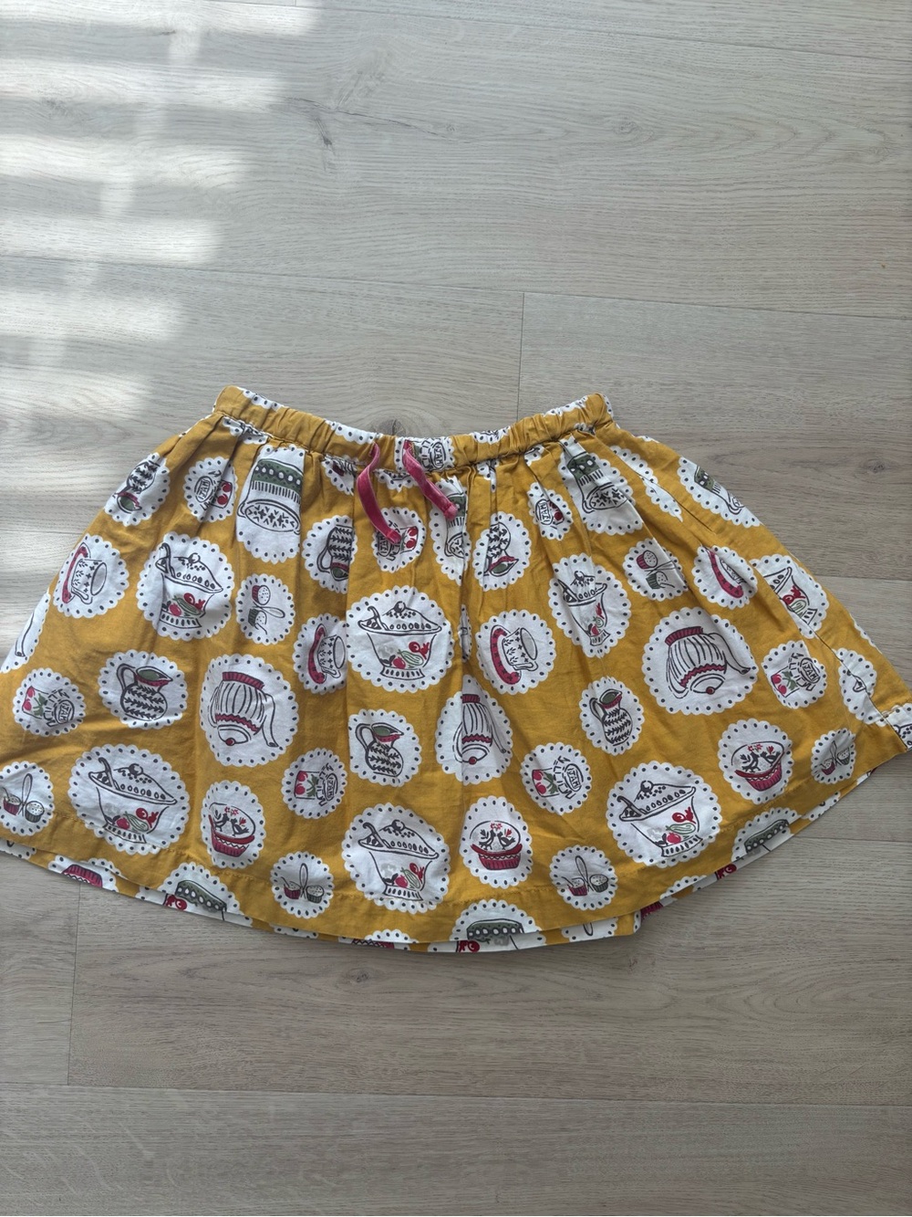 Mini boden tea party  Mustard Yellow Printed Circle Skater Skirt